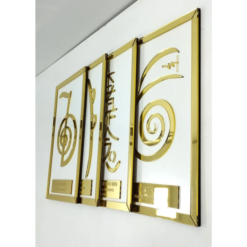 Conjunto 4 quadros Símbolos Reiki Chokurei Seiheki honshazenshonen daikomyo