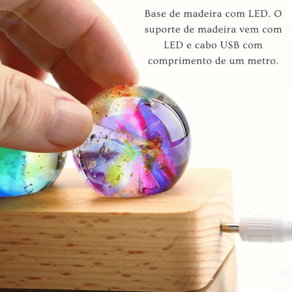 Luminária 7 Chakras Esferas Bolas De Cristal Madeira Abajur Luminária para Cabeceira