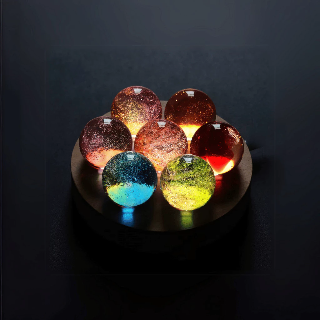 Luminária 7 Chakras Esferas Bolas De Cristal Madeira Abajur Luminária para Cabeceira