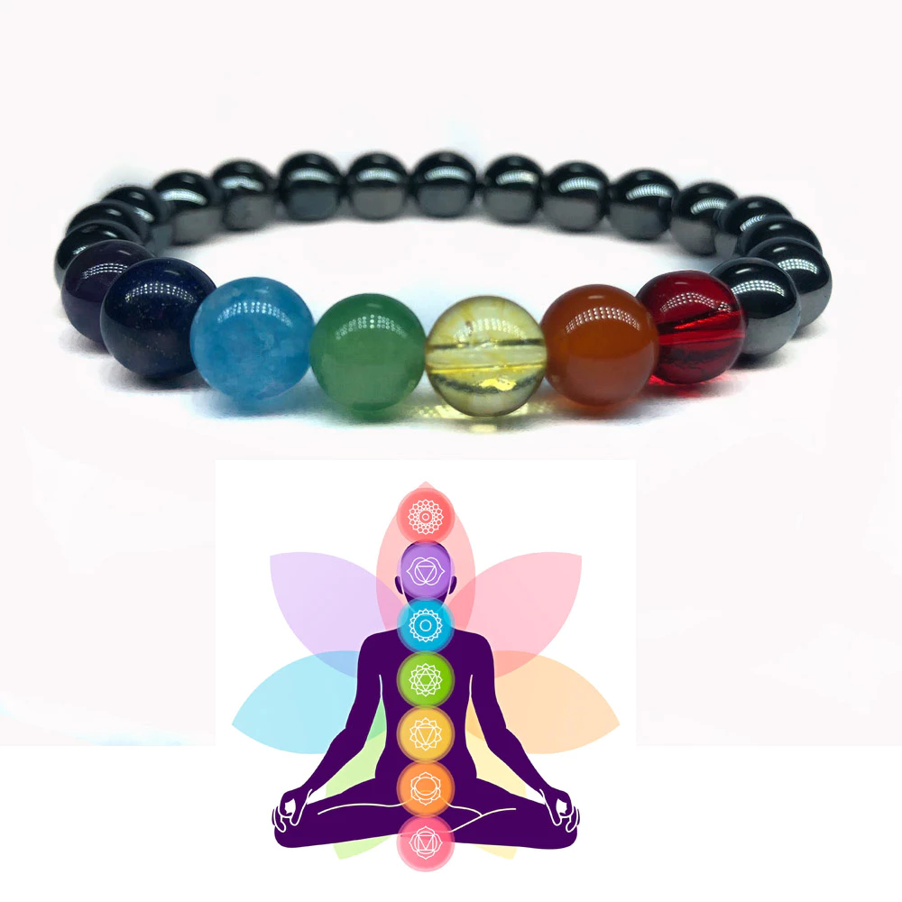 Pulseira Hematita 7 Chakras Pedras Naturais 8 mm Reiki
