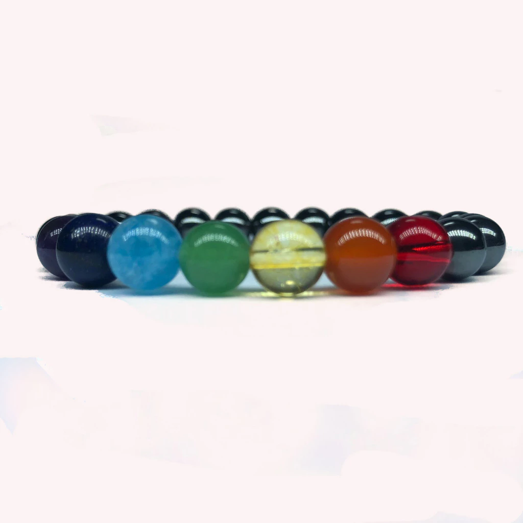 Pulseira Hematita 7 Chakras Pedras Naturais 8 mm Reiki