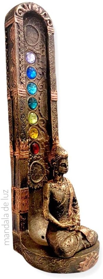 Incensário Buda com Strass e 7 Chakras em Resina Vertical