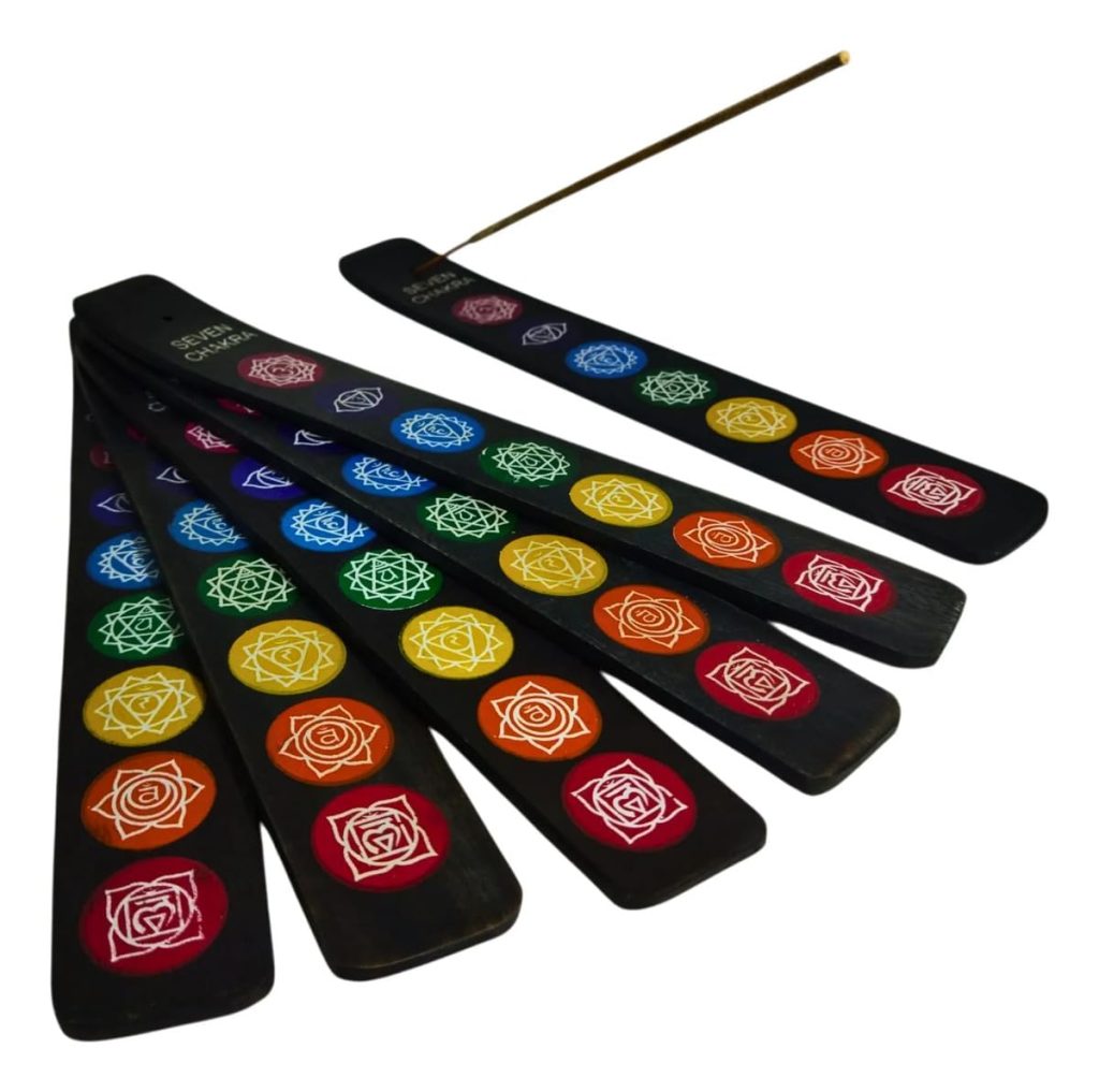Incensários Régua de Madeira 7 Chakras — Kit com 6 Peças