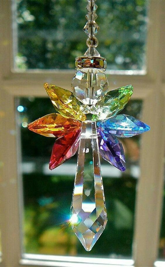 Anjo de Cristal 7 Chakras — Pingente Suspenso Arco-Íris