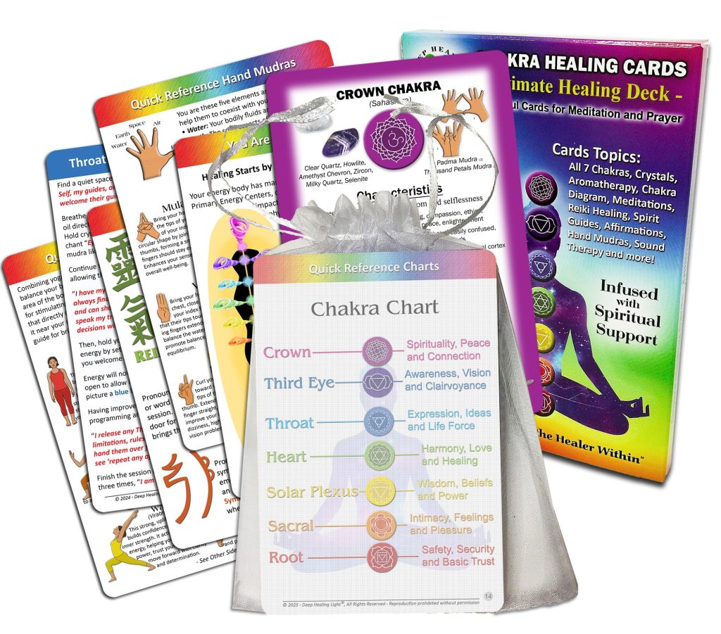 Cartas de Cura dos Chakras com Afirmações e Símbolos de Reiki
