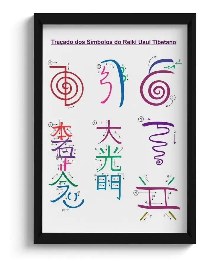 Quadro Símbolos do Reiki Usui Tibetano com Moldura A4