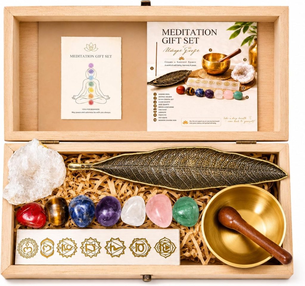Kit Meditação JLDTOP com Tigela e Pedras dos Chakras