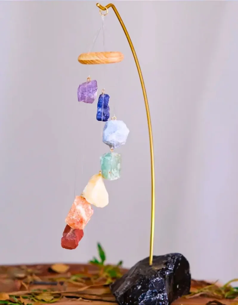 Móbile Chakras de Mesa com Base de Obsidiana