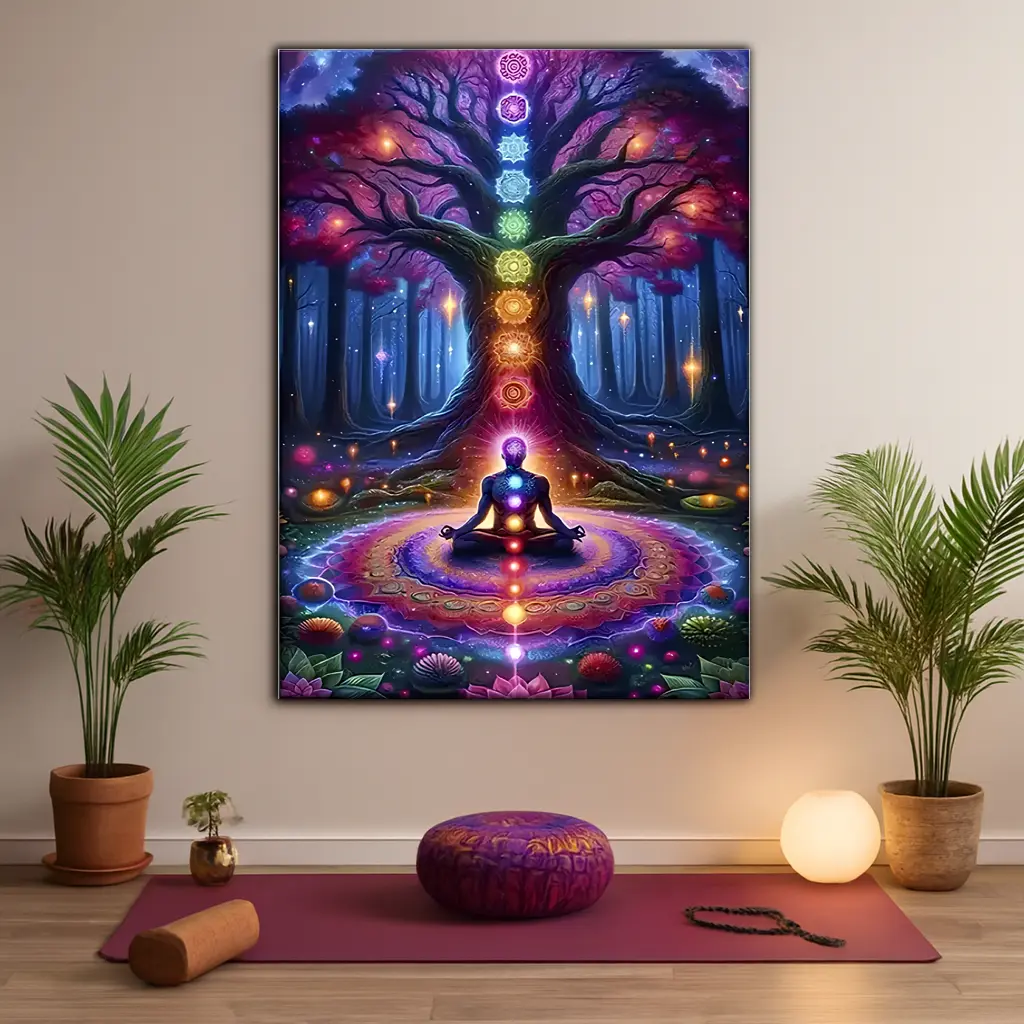 Quadro Árvore da Vida e Chakras em MDF — 40 x 60 cm